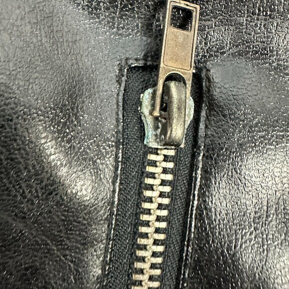 BC Ethic Womens Size Medium Black Faux Leather Jacket With Red Flame Sleeves - Picture 6 of 7